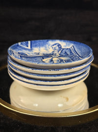 Thumbnail for Booths Wedgwood England Blue Transfer Plates Set x5 Gamekeeper Farmer Soldier1