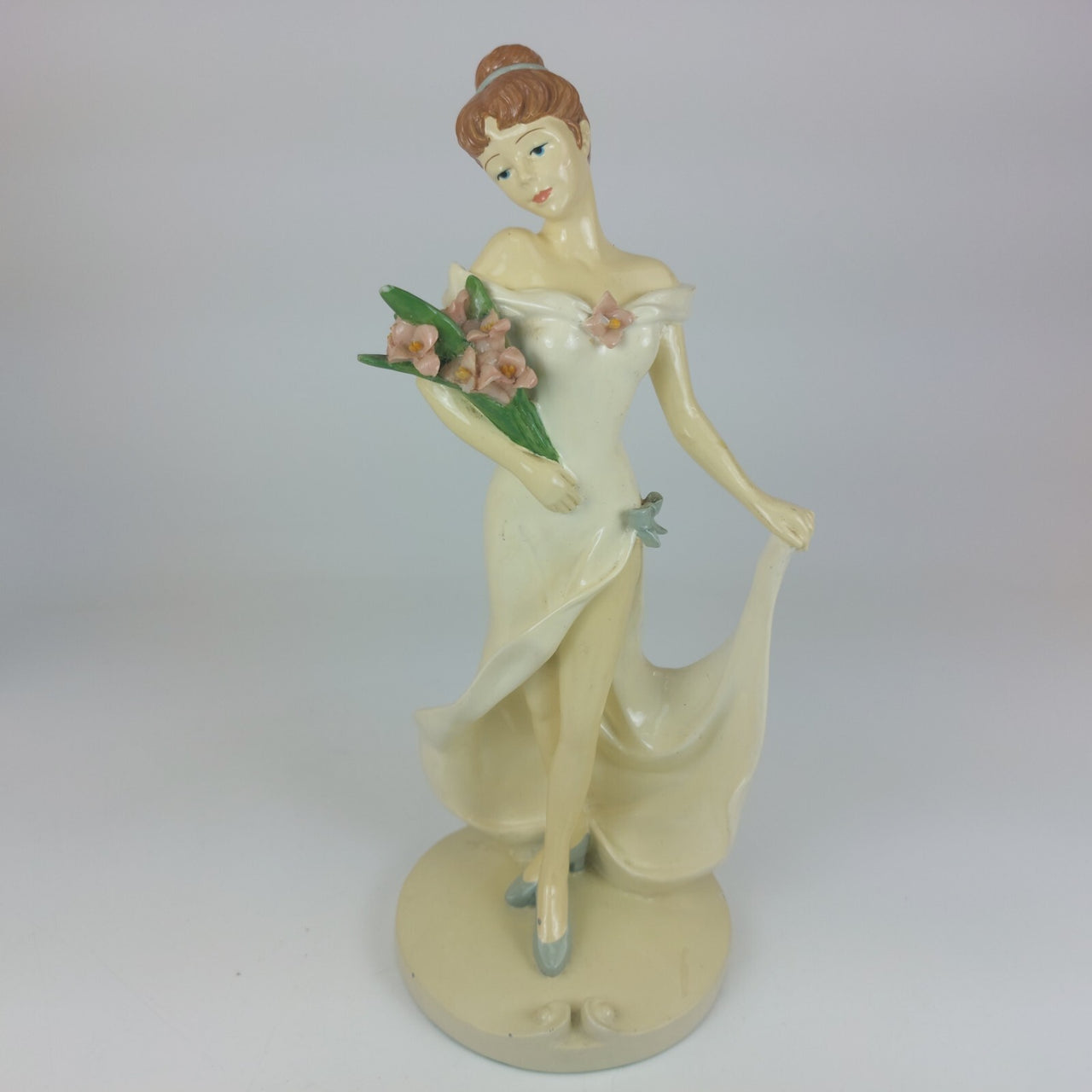 Rare Elegant Vintage Ceramic Figurine,  9" Lady with Flowers 11