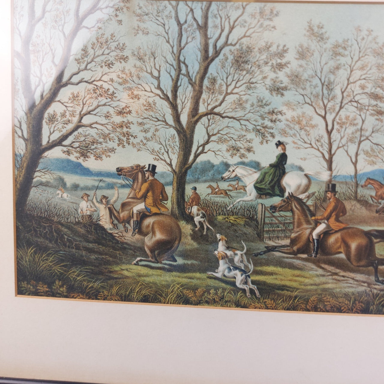 19th Century Antique Framed HandColoured Steel Engraving paint Fox Hunting decor5