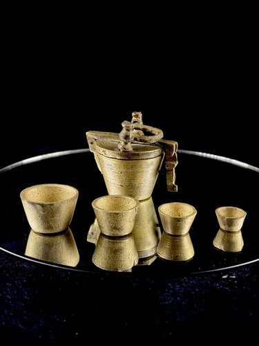 Antique Indian Brass Travel Nesting Cups with Lidded Case – 5 Pc Set 646g1