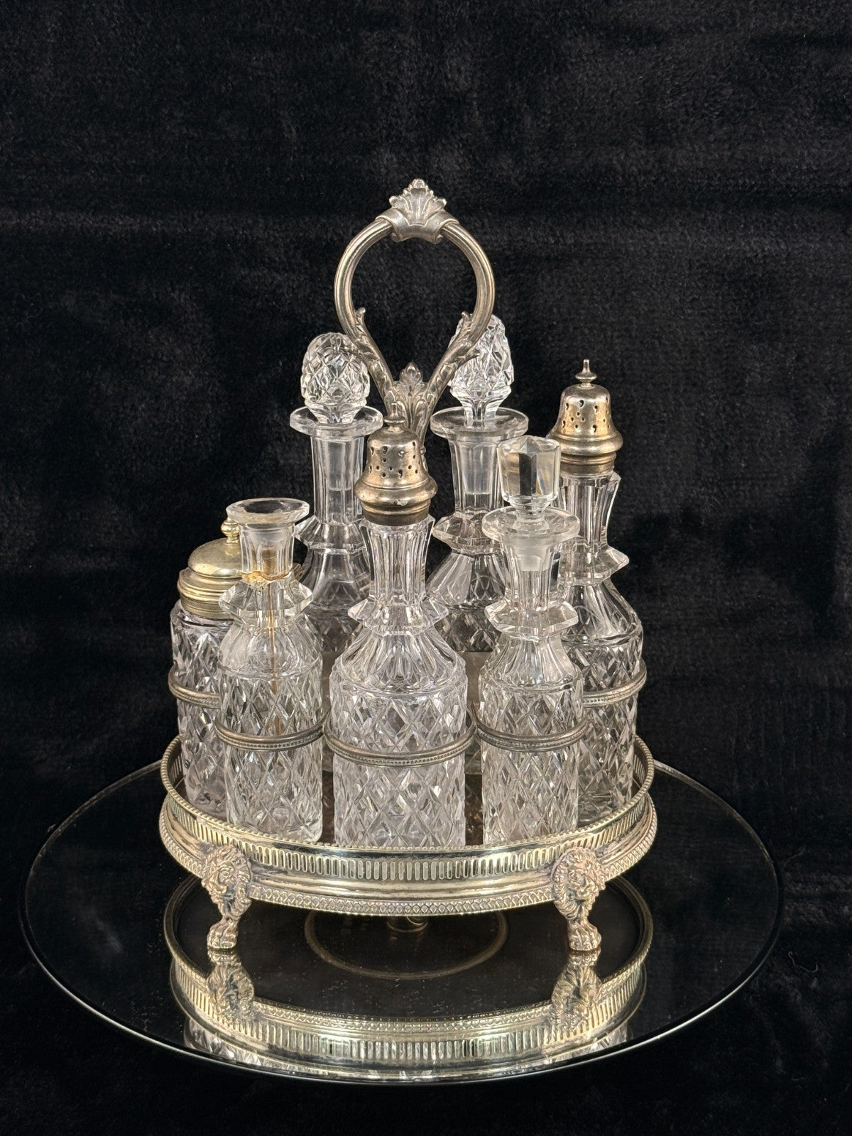 Antique SilverPlated & Cut Glass Cruet Set SixBottle Castor with Stand Victoria0