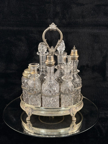 Antique SilverPlated & Cut Glass Cruet Set SixBottle Castor with Stand Victoria0