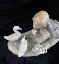 Thumbnail for Lladro Girl Feeding Geese Porcelain Figurine 1278g Glazed Ducks bookcase decor3