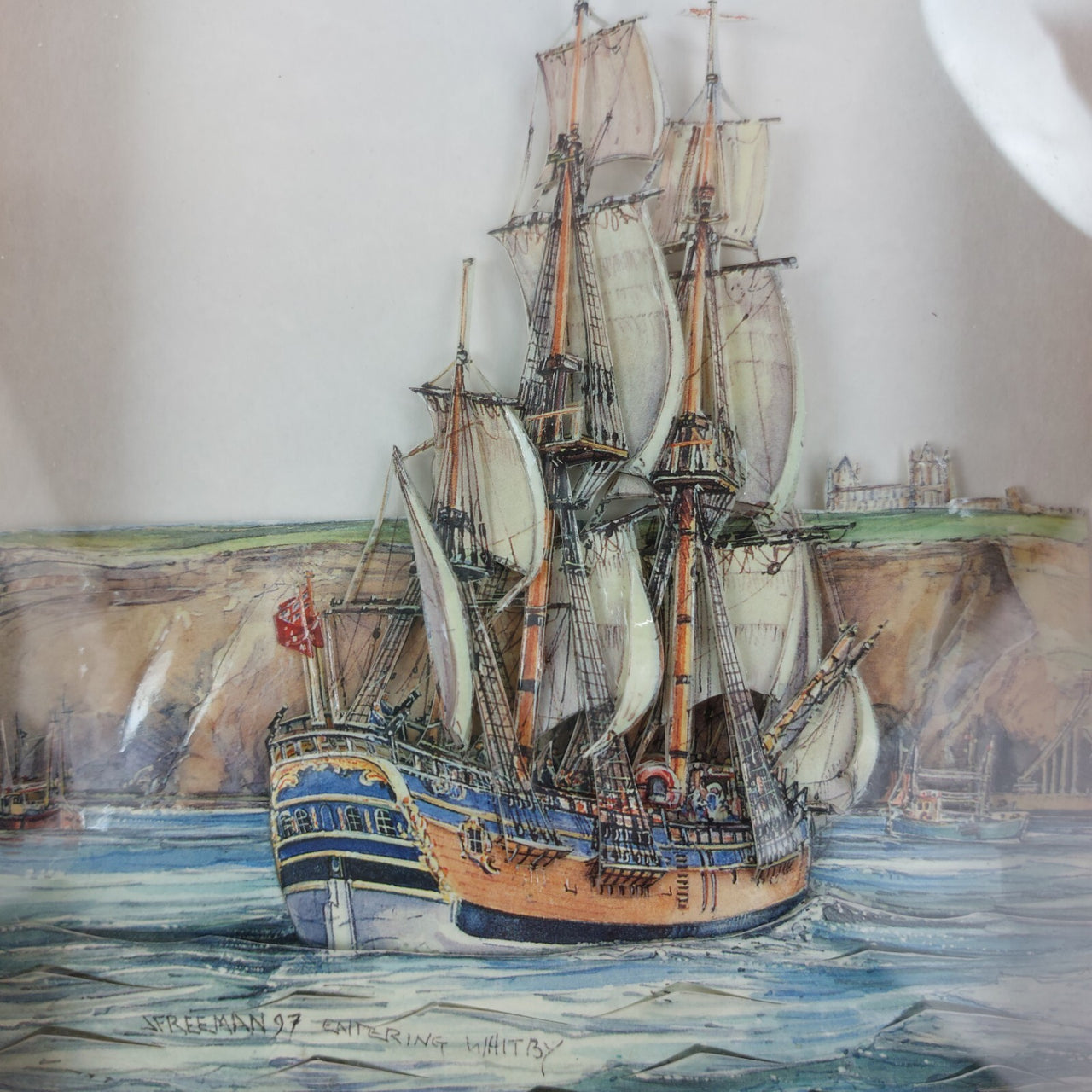 Framed 3D Art H.M.B. Endeavour  Refit Handcrafted  Signed by Freeman Whitby3