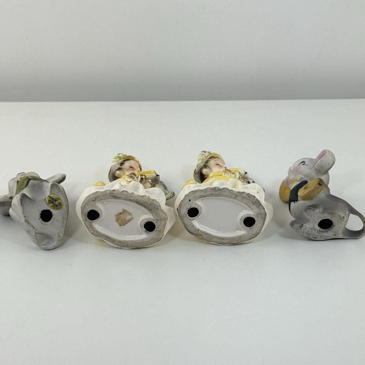 Vintage Korea Figurines Girl with Cat & Mice Set Hand Painted Ceramic 1950s16