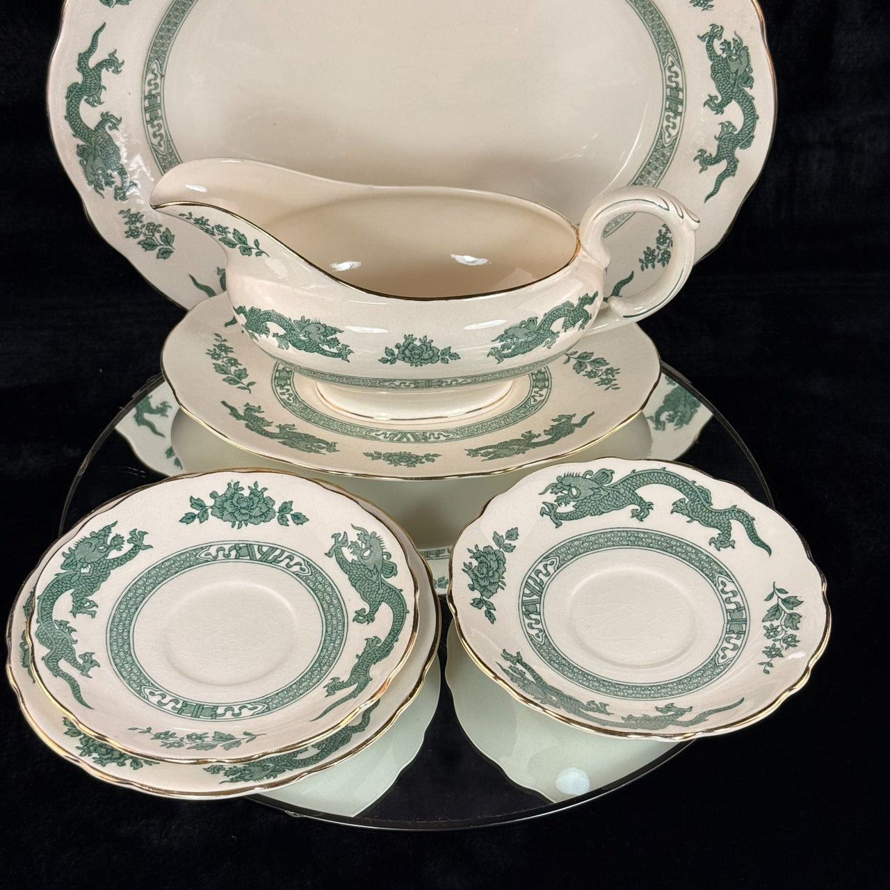Royal England Cauldon Green Dragon Serving Set x6 – Vintage Ironstone China8