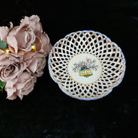 Thumbnail for Mid-Century Italian Ceramic Lattice Bowl Hand-Painted Floral Design, gift plate.9