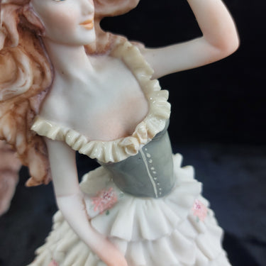 A. Belcari Girl Figurine Good  Roses Basket 1989 Dear Sculpture Italy 10”1