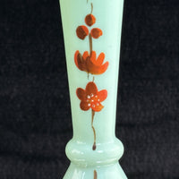 Thumbnail for Antique Milk Glass Vase Floral Red Enamel 7” Bud Bottle Style decor see pics2