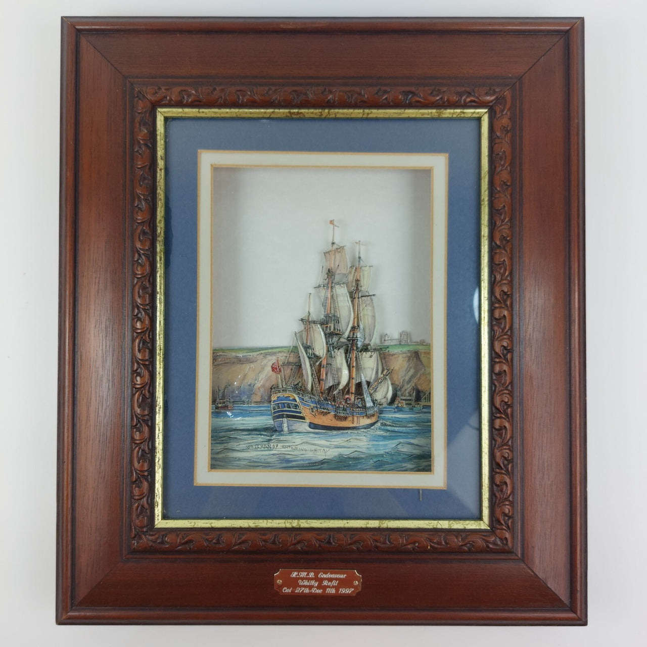 Framed 3D Art H.M.B. Endeavour  Refit Handcrafted  Signed by Freeman Whitby7
