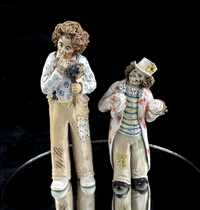 Thumbnail for Rare Signed Art Pottery Clay Clowns Figures - Pair by JR Figurine Italy Medium d0