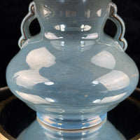 Thumbnail for Antique Maling Vase England –Blue Glazed Handle Twin Urn Shape 6.5” decor China,4