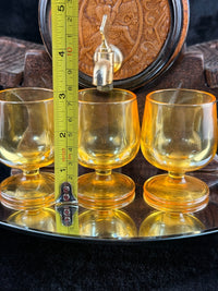 Thumbnail for Vintage Amber Glass Barrel Decanter Set with Tap 3 Glasses Tray & Wood Stand23