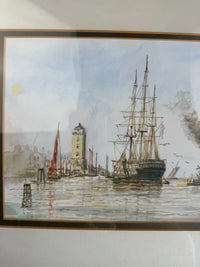 Thumbnail for Antique S.L. Signed Watercolor wood gold framed- A London Harbor Scene.7