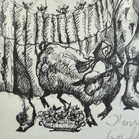 Thumbnail for Original Signed & Dated Pen & Ink Drawing Framed Lions & Goats Folk Art Picture12