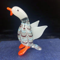 Thumbnail for Handmade Glass Figurine Duck Orange Feet Clear Wings Bird Ornament Good Boxed 3