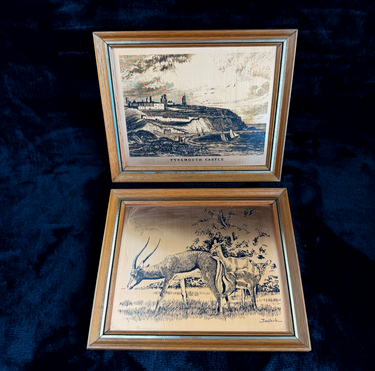 VINTAGE Copper Etchings framed Wild Animals and Tynemouth Castle  A Perfect Set0