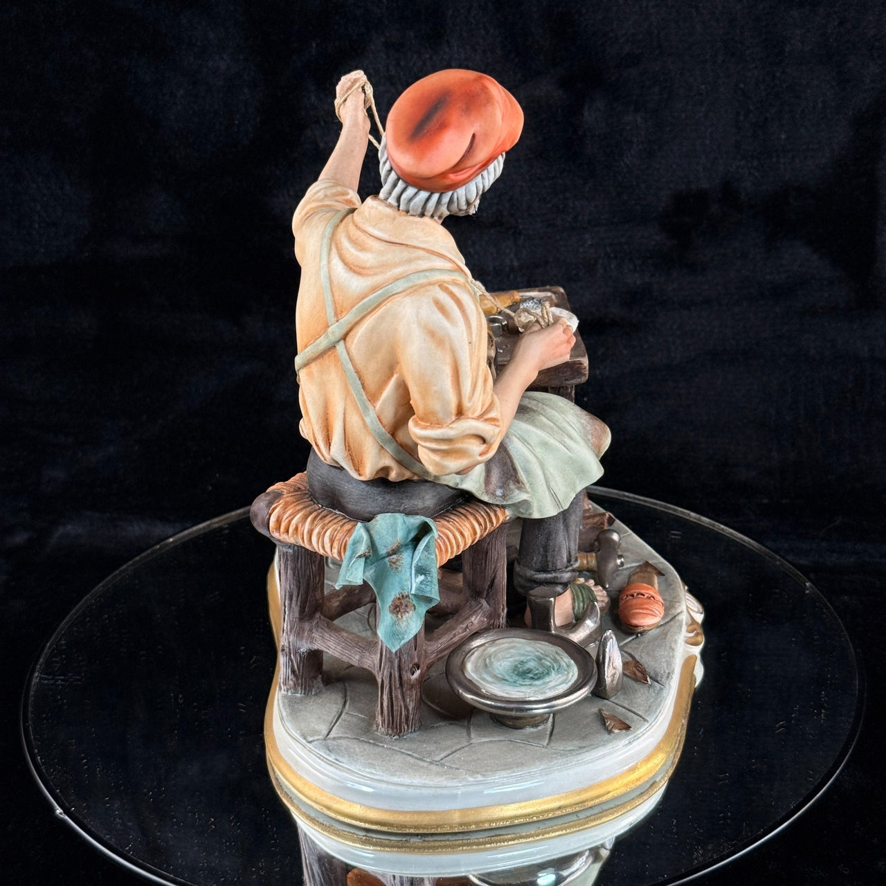 Cortese Capodimonte Figurine Porcelain Shoemaker Scene Italy 1963 Signed 9 in4