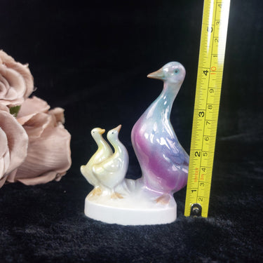 Antique Porcelain Duck Figurine Iridescent Pastel Trio –4