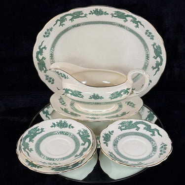 Royal Cauldon England Green Dragon Serving Set x6 – Vintage Ironstone China0