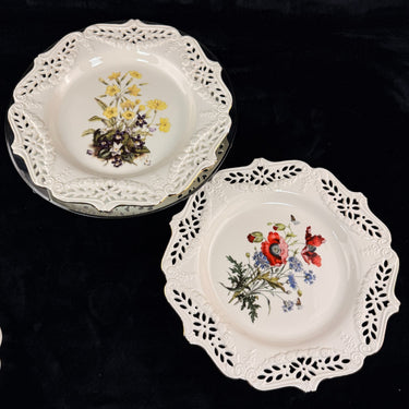 Royal Creamware Floral Gift Poppies Primroses Plates x2 Ltd Ed 10.5