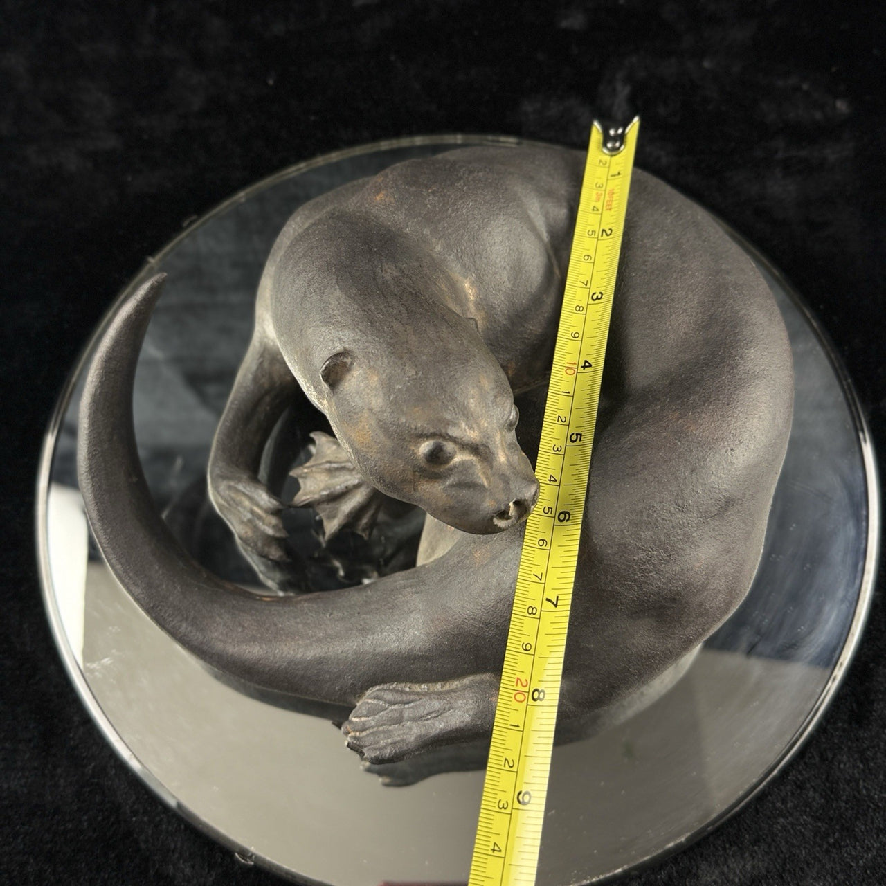 Signed Otter Sculpture Set Bronze Effect Ceramic 1992 Wildlife Figurines Decor15