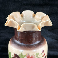 Thumbnail for Antique Milk Porcelain Vase HandPainted Floral Bird Design Ruffle Rim 9.5” Tall4