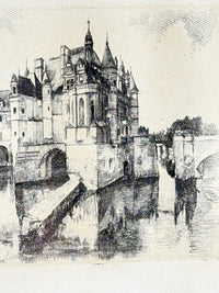 Thumbnail for French Castle Vintage Château de Chenonceaux Framed Etching Print Art Drawing.2