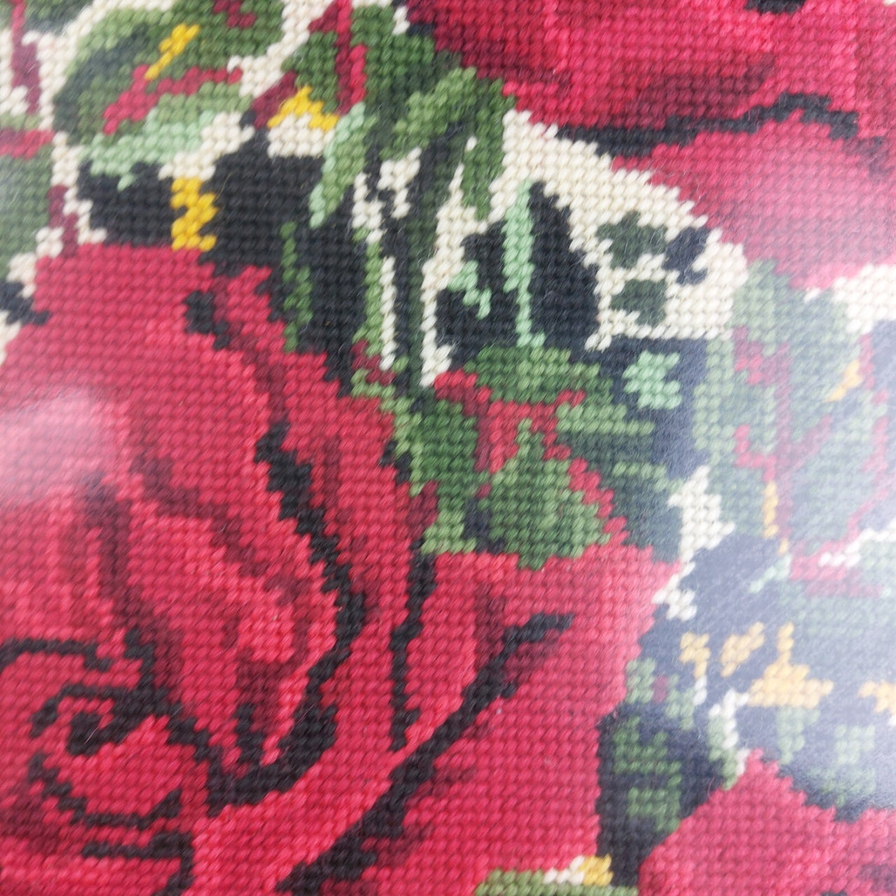 Framed Handmade Needlepoint Art - 19" x 16 " Red Roses Design Unique handmade .6