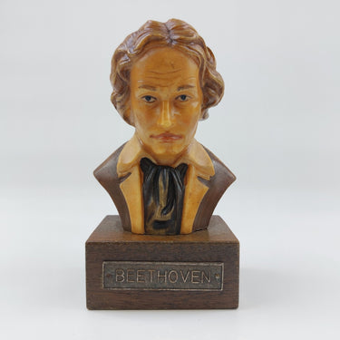 Rare ANRI Handcrafted Vintage Beethoven Bust on Wood Base with Metal Nameplate1