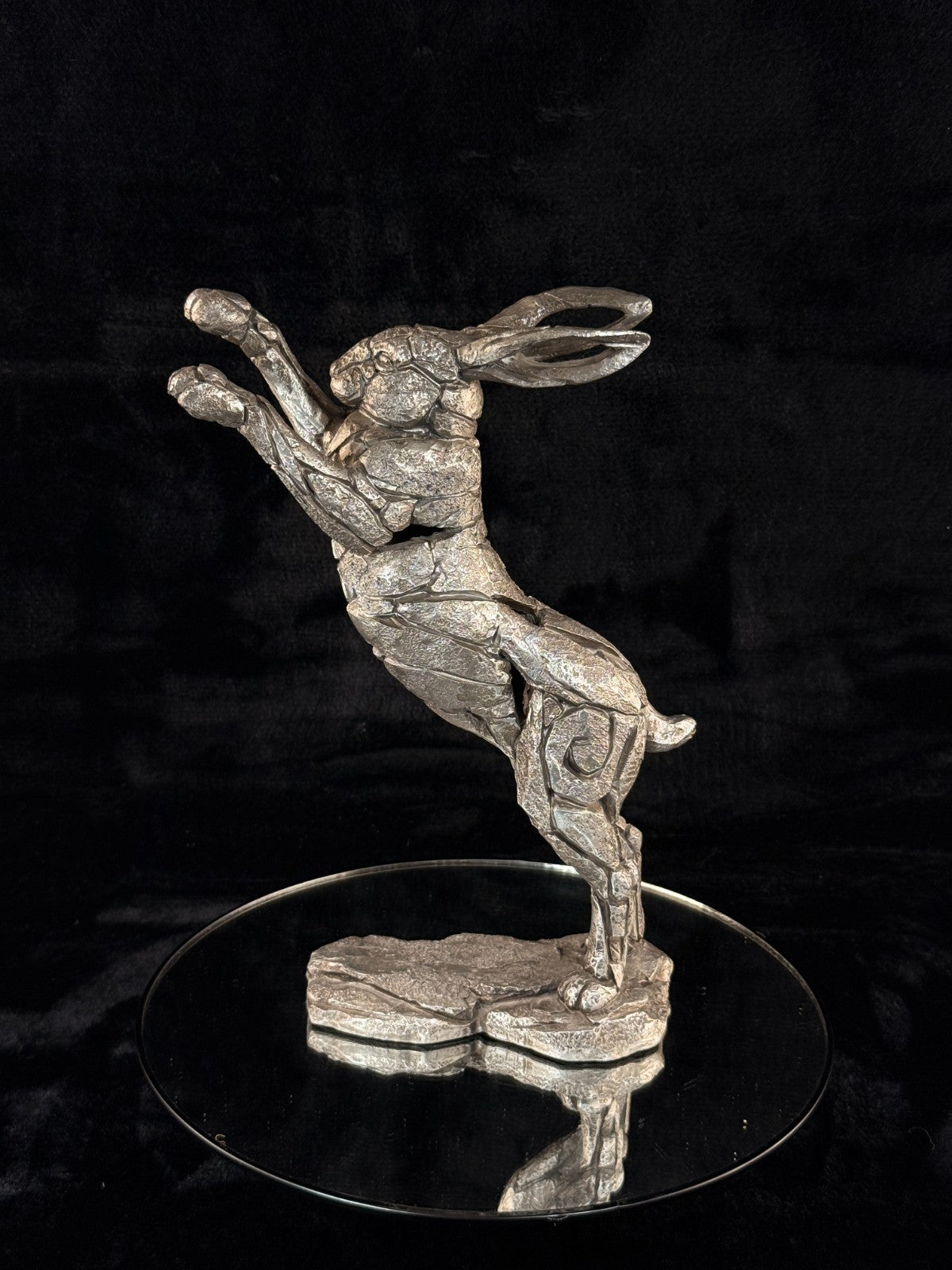 Edge Sculpture Metallic Boxing Hare Statue by Andrew Hull Metal Finish 13" large10