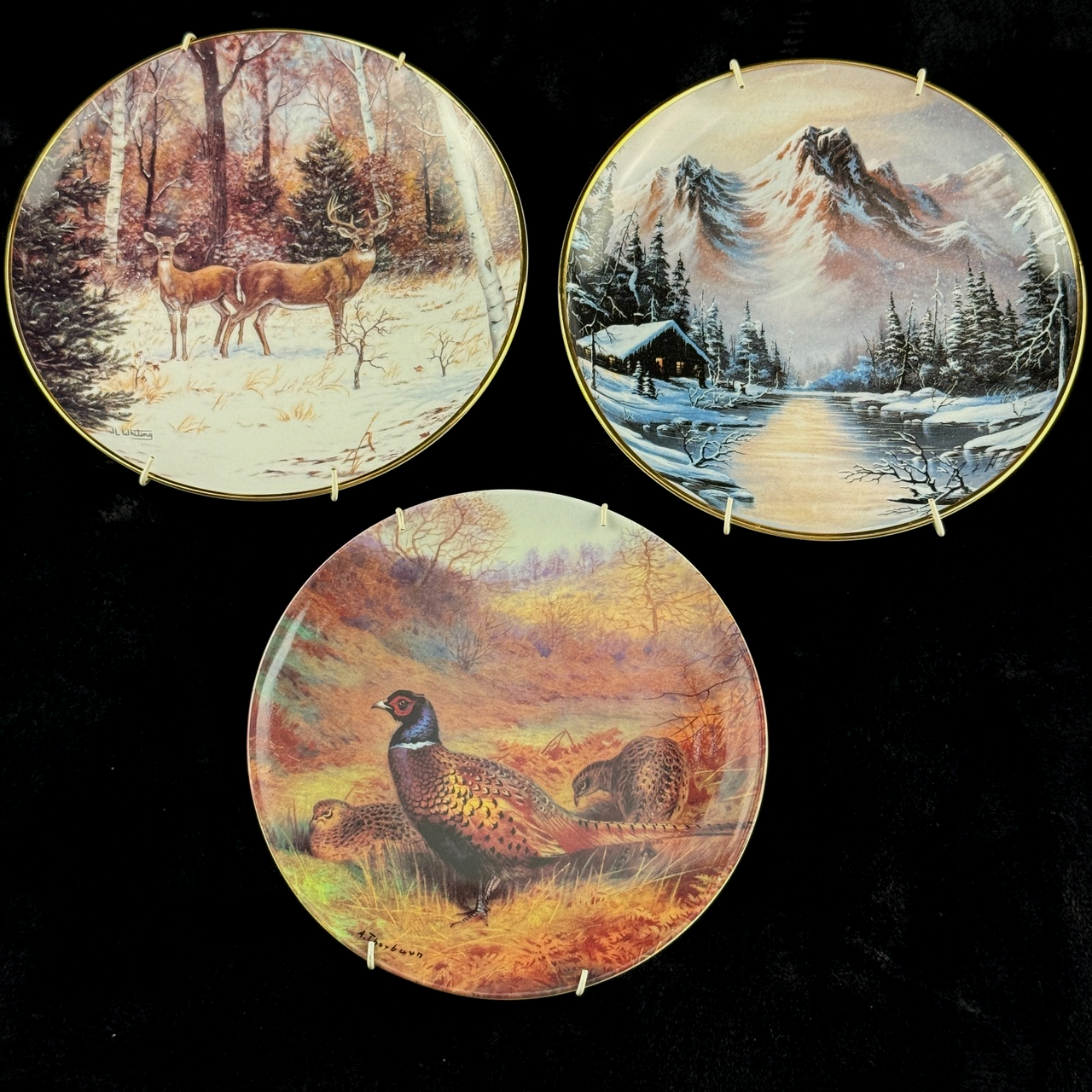 Franklin Wildlife Mint Collector Plates Set x3 – Fine Porcelain, 1990s Art Each.0