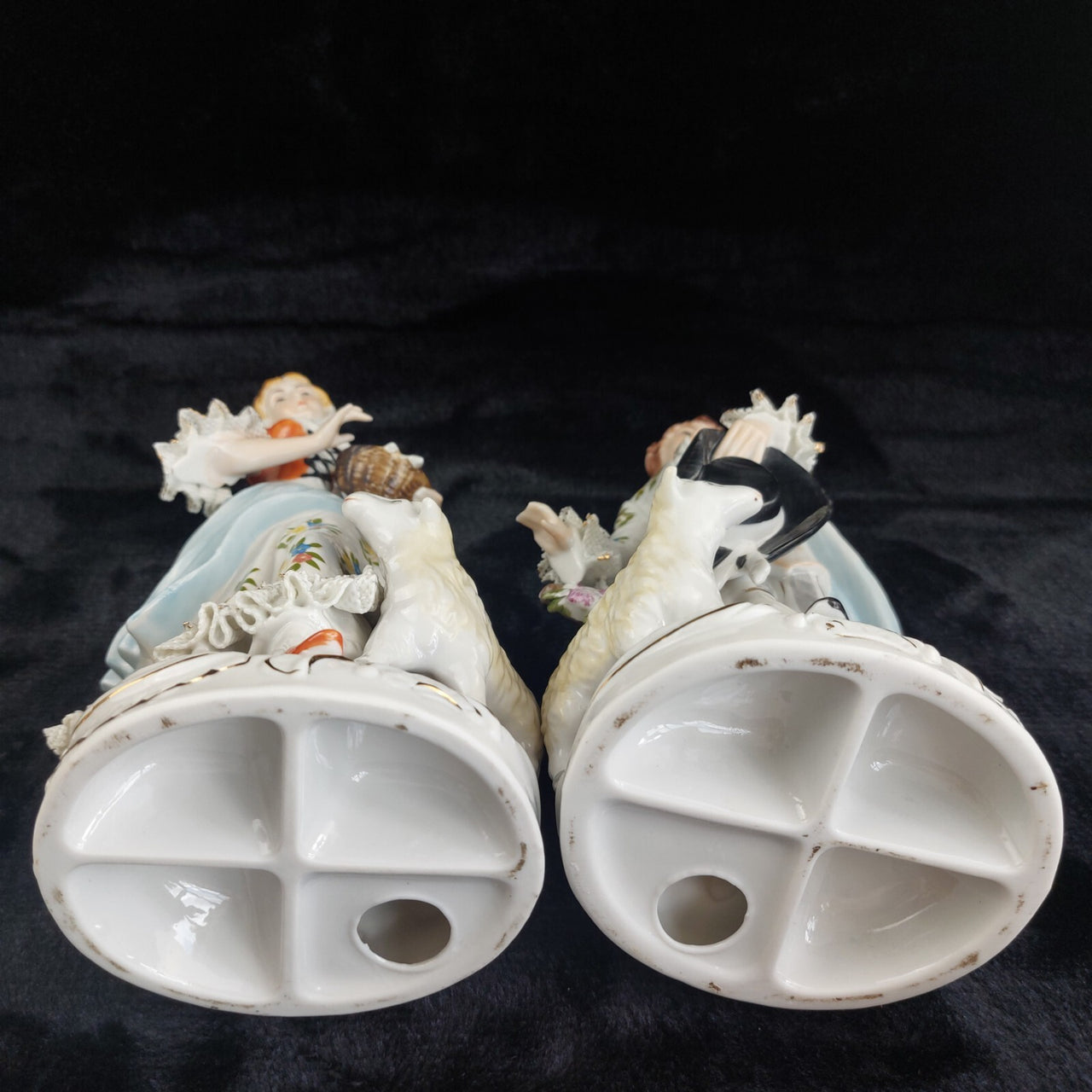 German Porcelain Figurine Pair Shepherdess & Shepherd Sheep 10" gift see pics14
