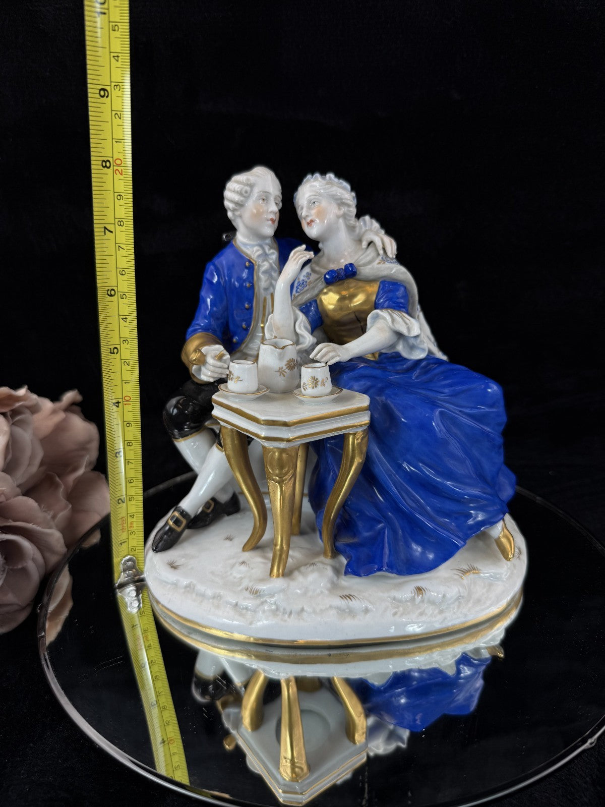 German Antique Porcelain Figurine: Rococo Couple at Tea by Scheibe-Alsbach 18th7