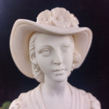 Studio G. Bessi Lady Figurine Signed Resin, Country, hat damaged 17
