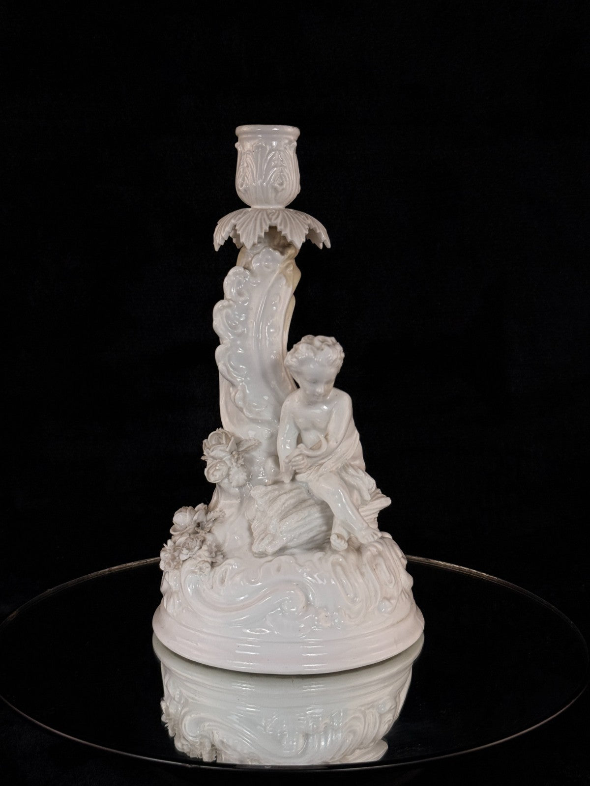 Antique German Volkstedt Porcelain Cherub Candlestick 10" Rococo White see pics0