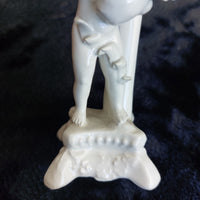 Thumbnail for Antique Italy Cherub Figurines Pair 6.5in Porcelain White Trumpet Flowers Damage11