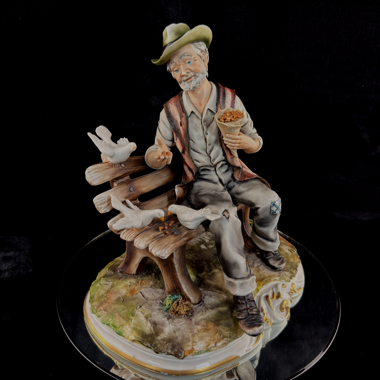 Capodimonte M. Lory Figurine Man With Doves – Signed – 13" Hand Painted bird see2
