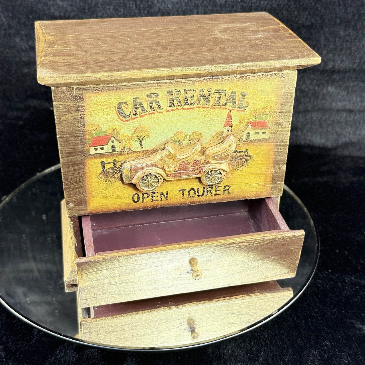 Vintage Wooden Car Rental Open Tourer Trinket Box Drawer Chest Rustic Desk Box5