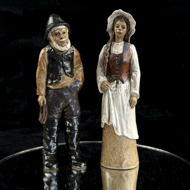 Vintage Rare Signed by JR Art Pottery fisherman and wife clay figurine set of 20