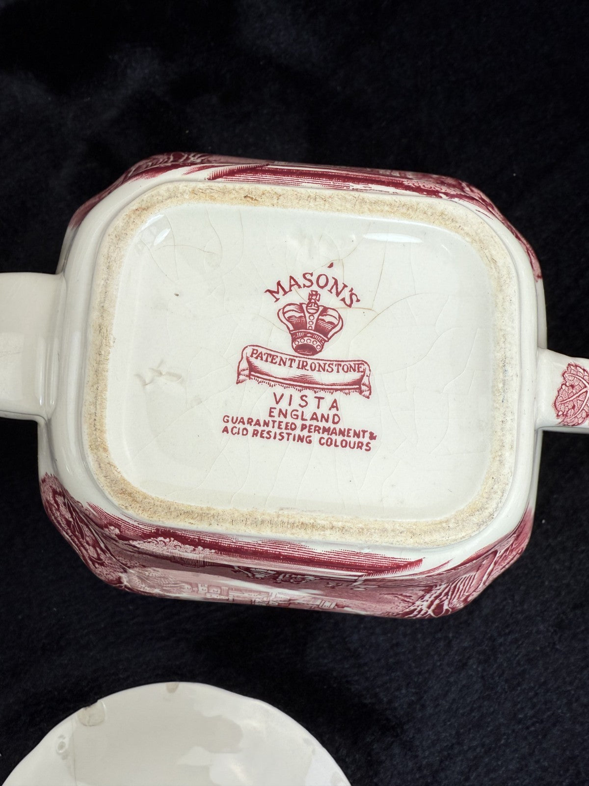 Mason's Ironstone Vista Dinnerware Tea Set patent Red Transferware England Chips16