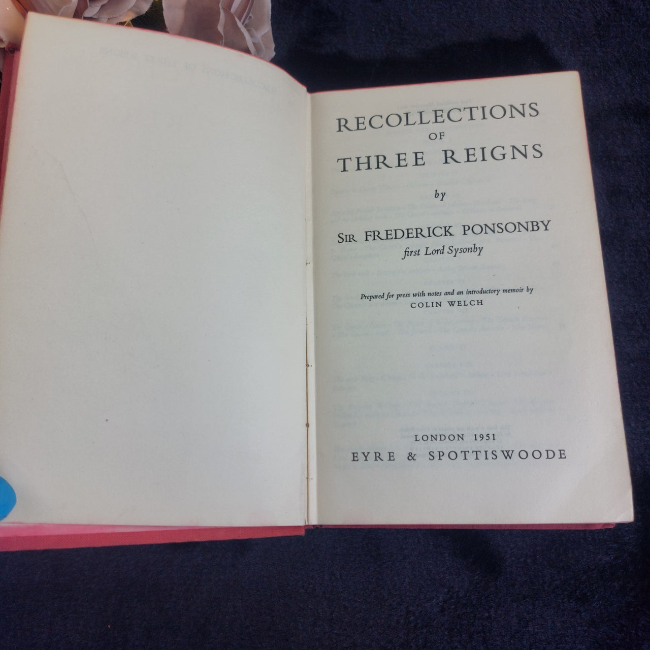 Ponsonby Recollections 1951 Three Reigns Hardcover Stained Copy Kingdom United1