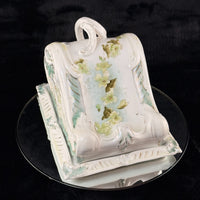 Thumbnail for Antique Porcelain butter dish Tureen Art Nouveau Floral Green Gilt Handle 9