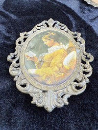 Thumbnail for Italian Vintage/Antique Brass Oval Frames with Fabric Prints - Set of 3 Italy6