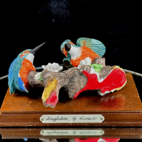 Thumbnail for Leonardo Kingfishers Figurine on Base Wood Bird Sculpture- Damaged flower Resin10