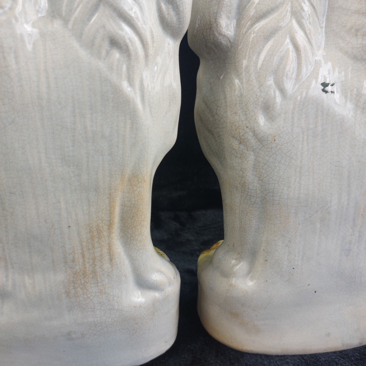 Rare Antique Dog Staffordshire Pair 13â Mantle porcelain Victorian decor White12