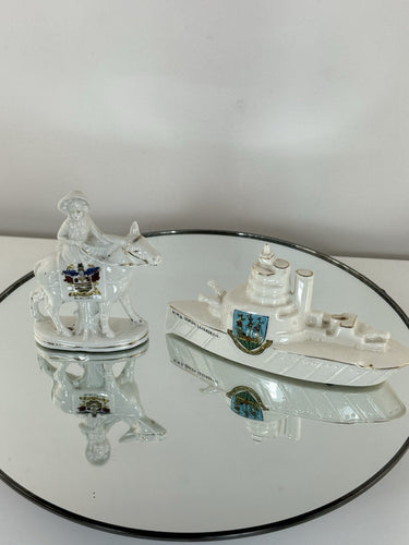 Arcadian Crested Souvenirs HMS queen Elizabeth , Donkey White Porcelain Figurine1