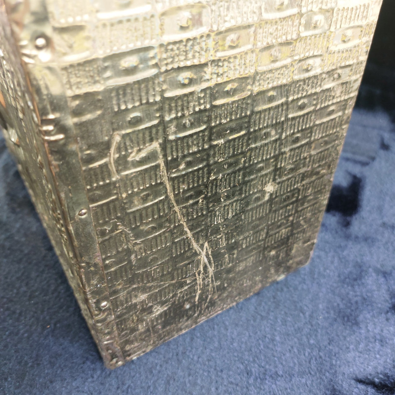 Gold Brass Magazine Rack Tavern Scene Handle Wood Back  Vintage  9