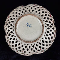 Thumbnail for Mid-Century Italian Ceramic Lattice Bowl Hand-Painted Floral Design, gift plate.4