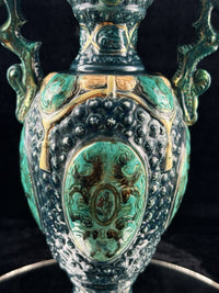 Thumbnail for Romano Majolica Style Ornate Green Vase Glazed Ceramic 15” Antique Vase3